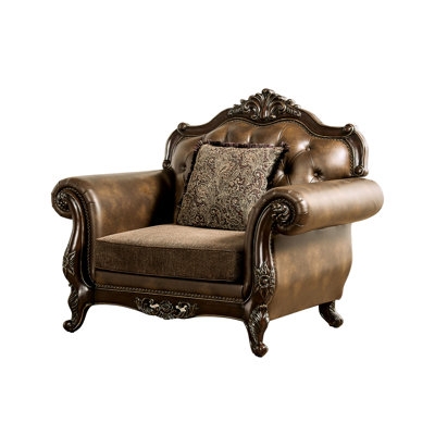 Accent Chair Extra Deep Seating Dark Cherry Baroque Style Tufted