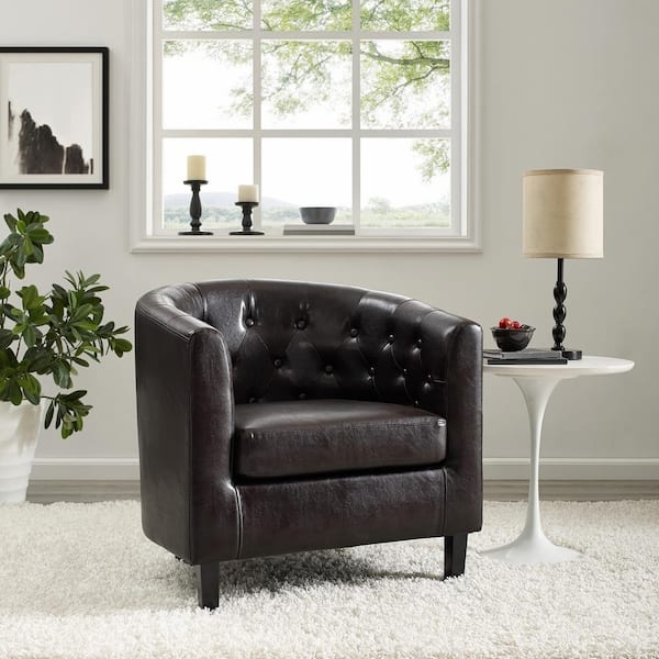 Accent Chair: Faux Leather with Tufted Track Arms Mid-Century