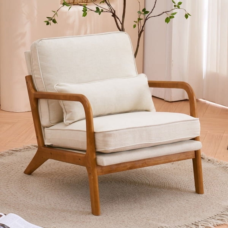 Accent Chair featuring Angled Wood Arms and Tapered Legs.