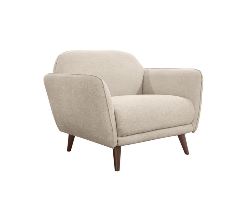 Accent Chair Featuring Curved Blonde Wood Frame and Cream Upholstery