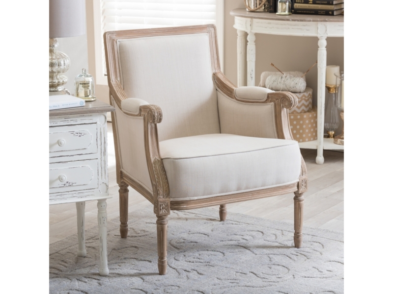 Accent Chair featuring Fluted Legs and Distressed Beige Finish