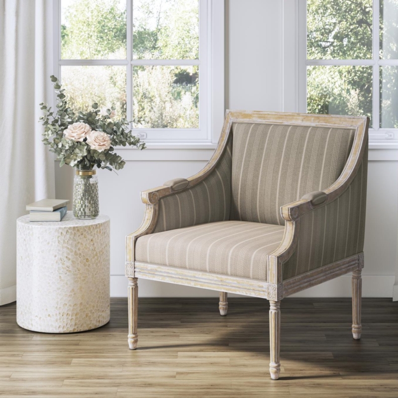 Accent Chair featuring Piping Detail, Button Tufting and Wood Legs