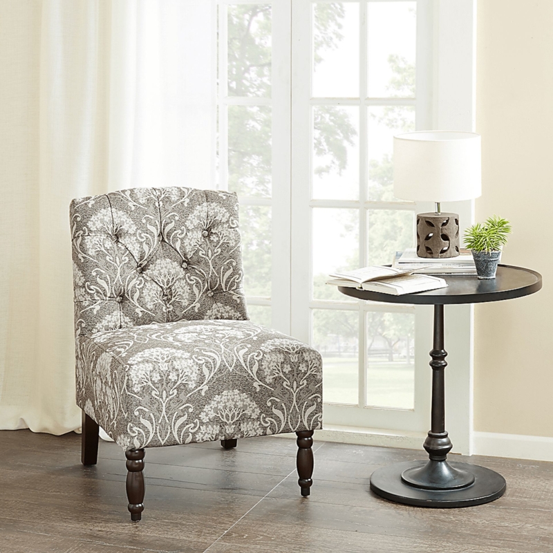 Accent Chair featuring Square Tufted Seat and Tapered Wood Legs