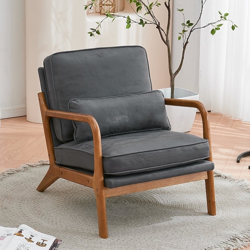 Accent Chair featuring Trestle Legs and Sloped Arms in Charcoal Gray