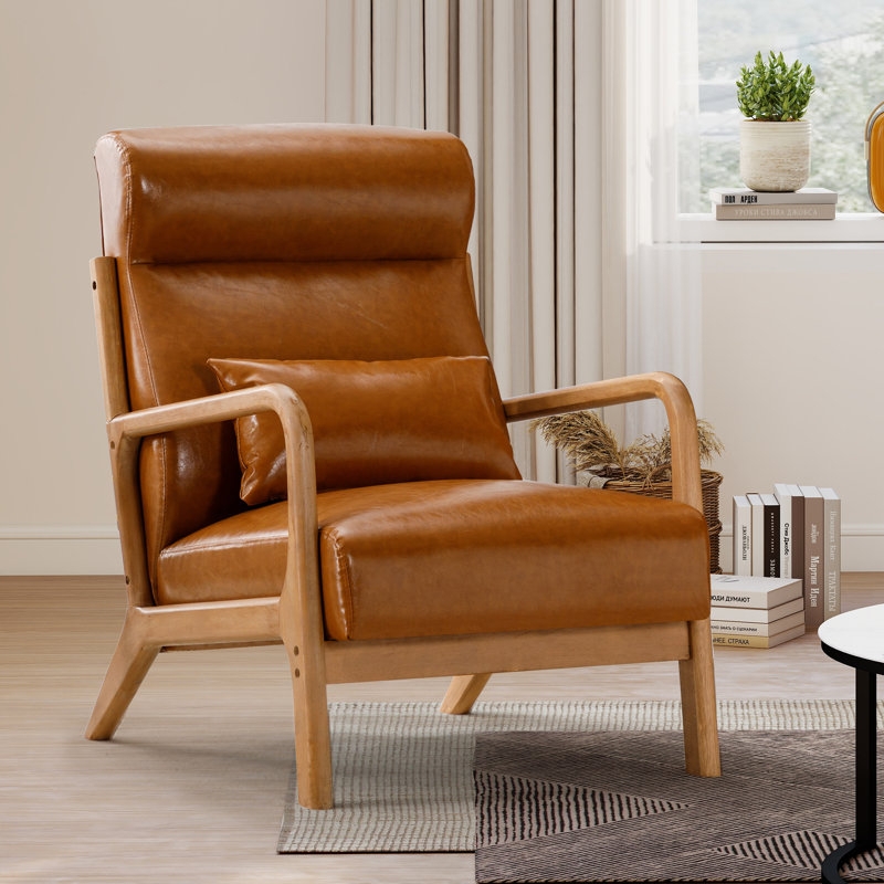 Accent Chair Flared Arms Cognac Leather-like, Cozy Reading Corner Ideas