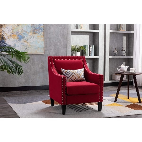 Accent Chair Flared Arms Linen Like Fabric Tapered Wood Legs
