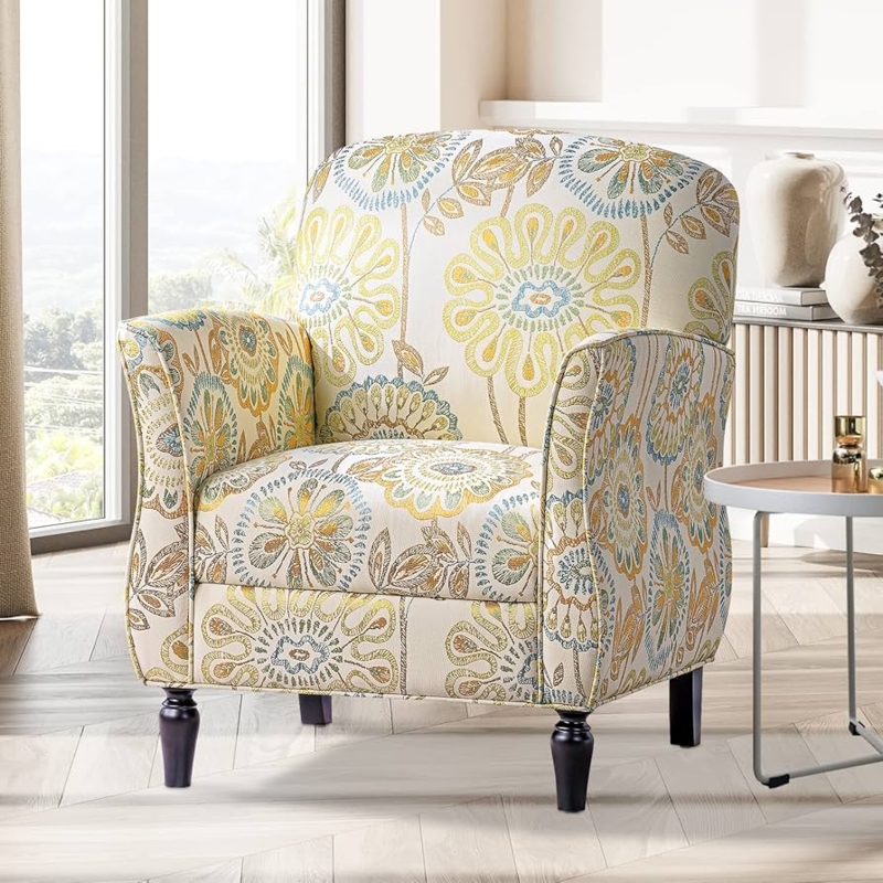 Accent Chair Floral Upholstery Button Tufting Wingback Seating