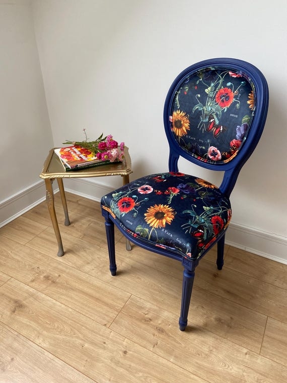 Accent Chair Floral Upholstery Carved Wood French Style