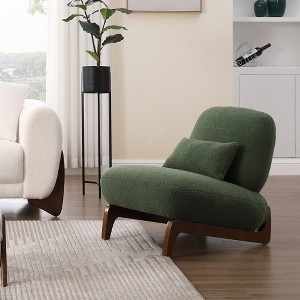 Accent Chair: Forest Green Boucle Fabric with Lumbar Waist Cushion