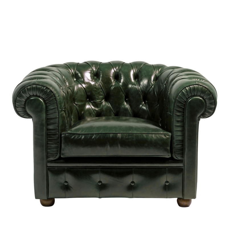 Accent Chair Forest Green Leather-Like Chesterfield Diamond Button Tufting