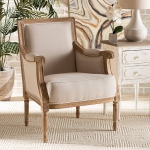 Accent Chair French Country Distressed Frame Medallion Back Beige