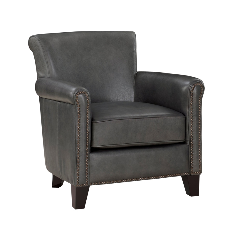 Accent Chair Front Casters Gray Leather-like Turned Legs, Vintage Style