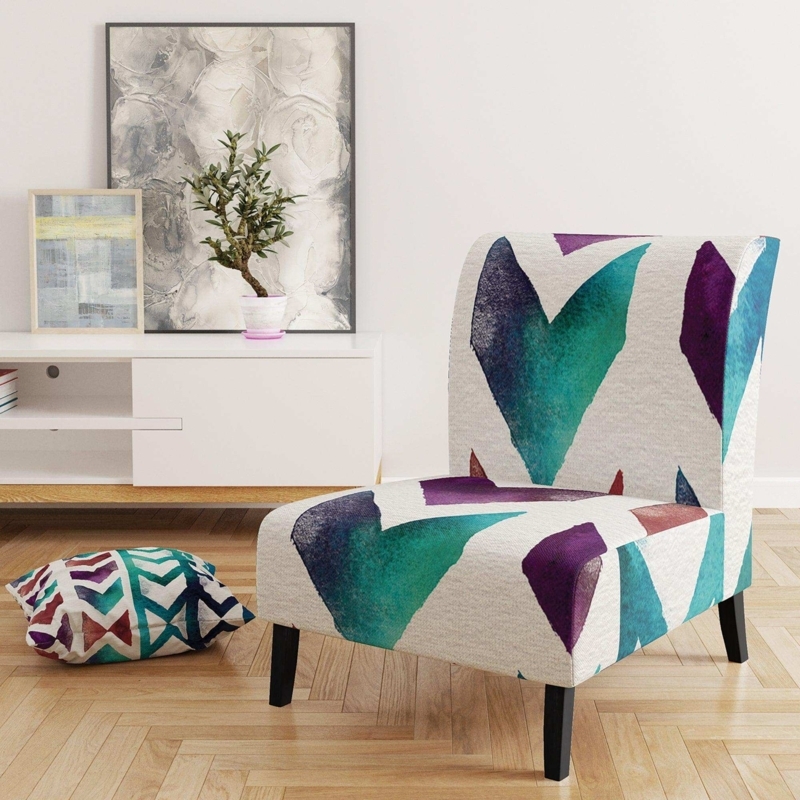 Accent Chair Geometric Arrow Motif Flared Arms Mid-Century Modern