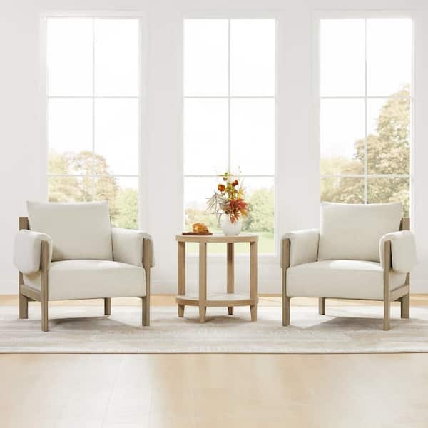 Accent Chair Geometric Frame Grey Wood Finish Linen Look