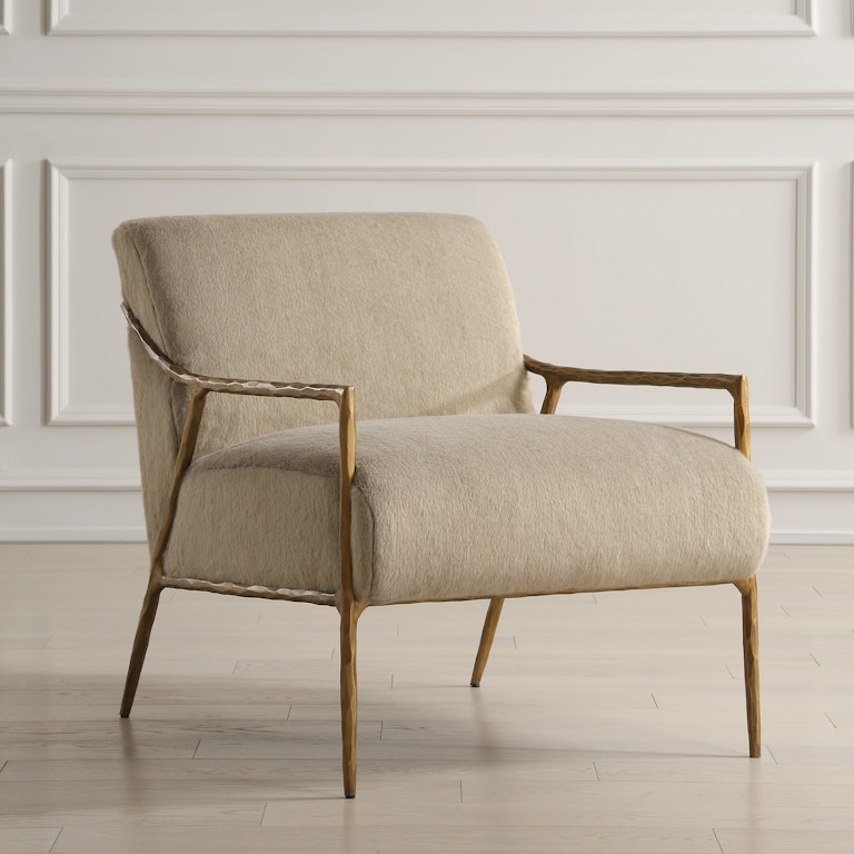 Accent Chair Geometric Gold Frame Cream Upholstery Floating Seat Design