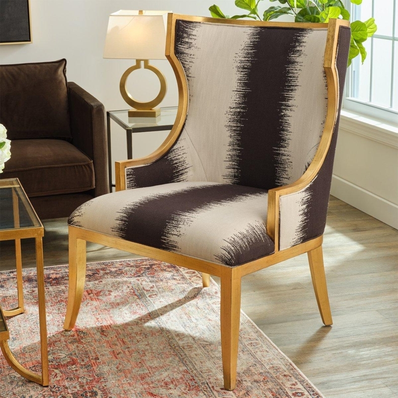 Accent Chair Geometric Wingback Black and White Pattern Gold Finish Glam