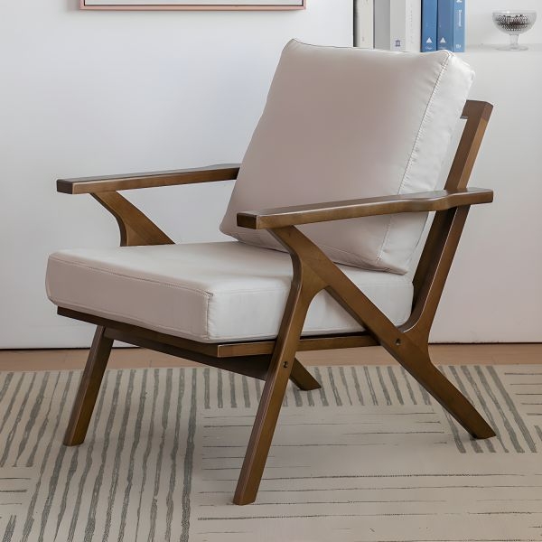 Accent Chair Geometric Wood Frame Cushioned Back Open