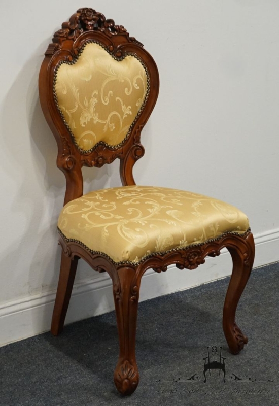 Accent Chair Gilded Frame Rococo Style Oval Back Beige Upholstery