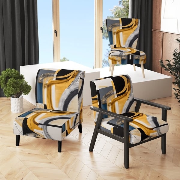 Accent Chair Gold Abstract Upholstery Matching Gold Frames