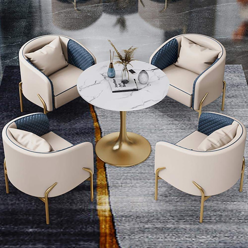Accent Chair Gold Metal Frame Sled Base Tan Leather Like Tufted Upholstery