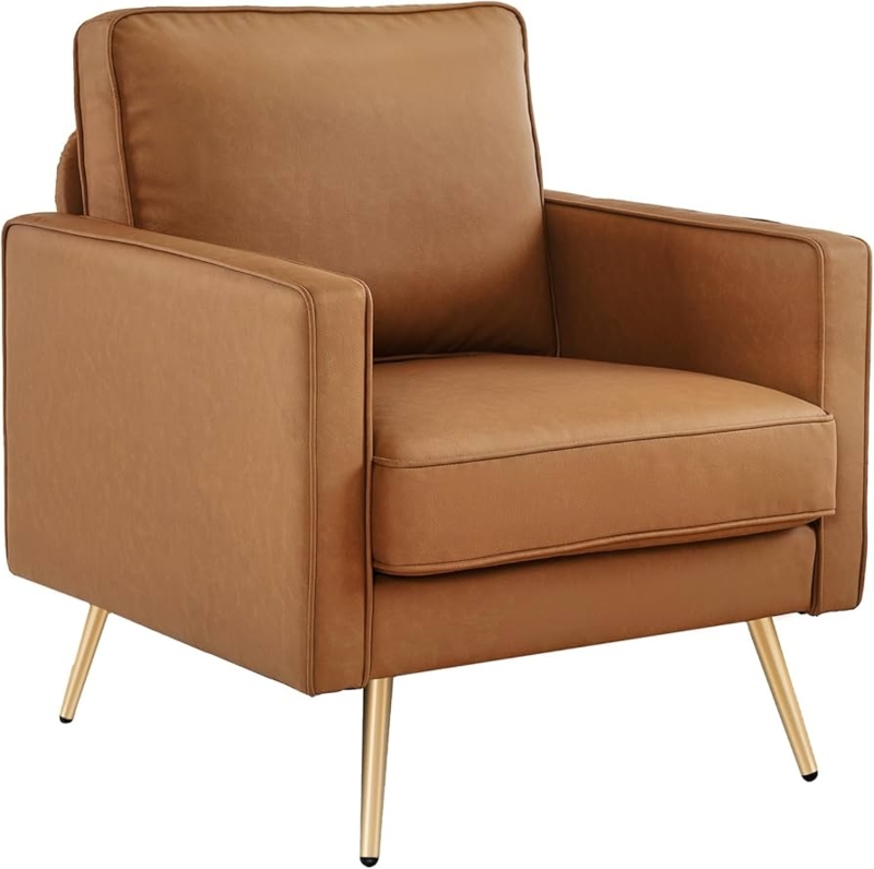 Accent Chair Gold Metal Legs Diamond Tufting Cognac Modern