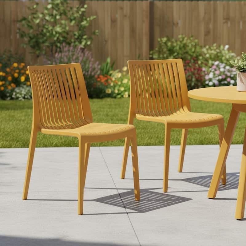Accent Chair, Gold Stackable Plastic Cutout Back, Glamorous Poolside Seat
