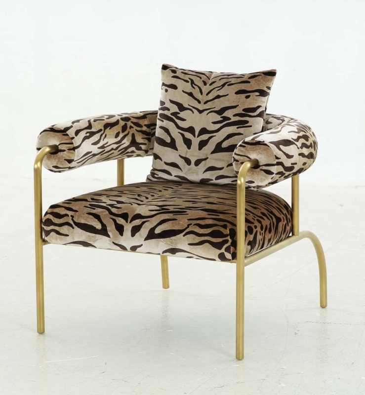 Accent Chair Gold Zebra Print Upholstery Polished Sled Base