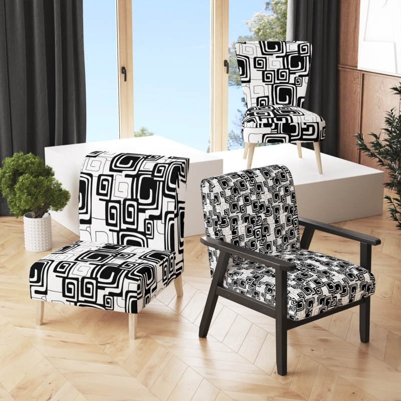 Accent Chair Graphic Geometric Print Sloped Arms High Contrast
