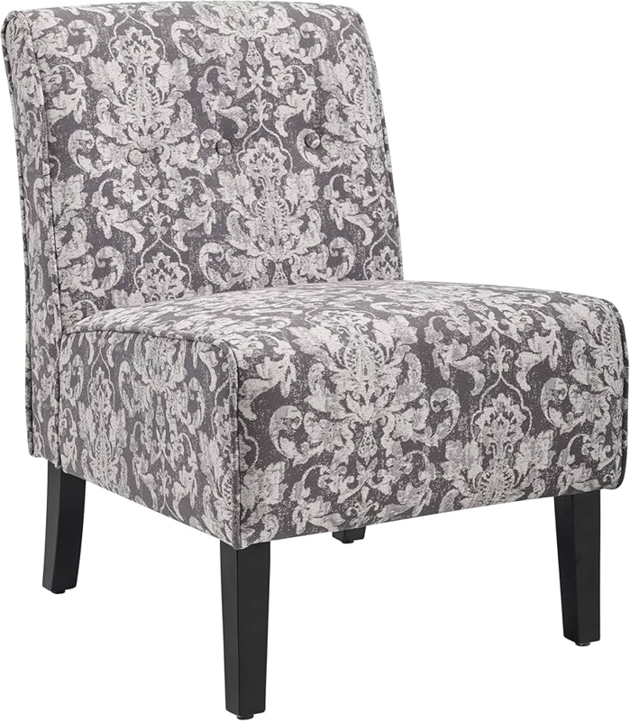 Accent Chair Gray Damask Armless Slipper Chair with Tapered Legs