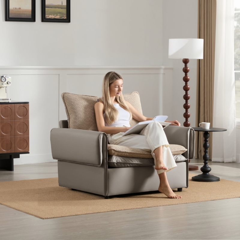 Accent Chair, Gray Oversized Cloud-Like Form with Pillow Armrests