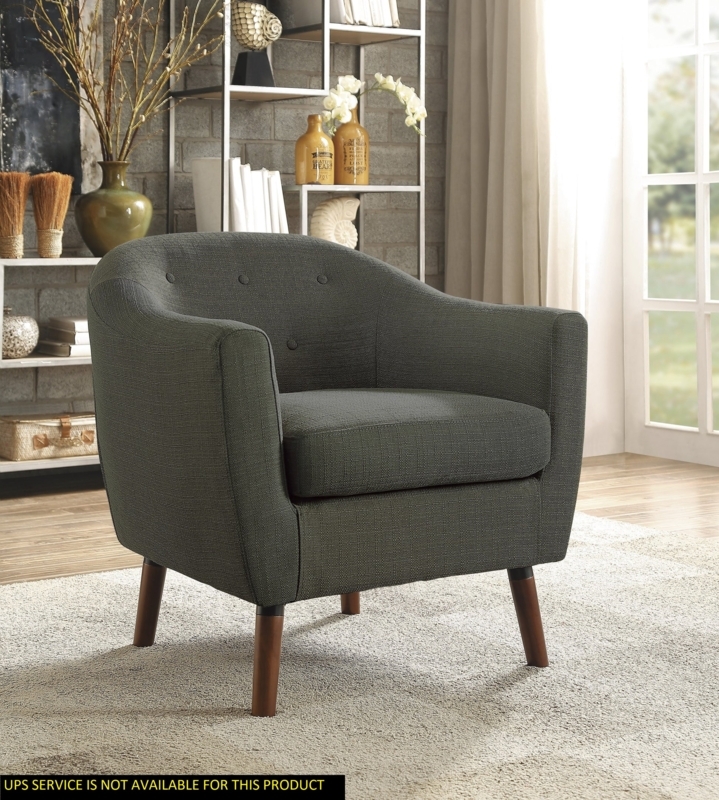 Accent Chair: Gray Woven Fabric Button Tufted Back Sloped Arms