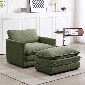 Accent Chair, Green Corduroy with Tapered Legs, Modern Reading Nook