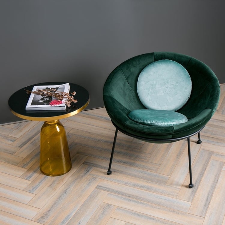 Accent Chair Green Velvet Ball Shape Circular Cutout Dramatic