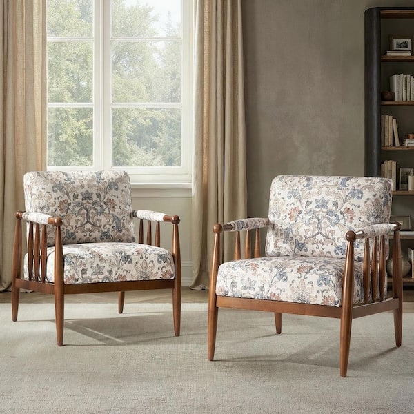 Accent Chair Grey Damask Wingback Silhouette with Flared Arms