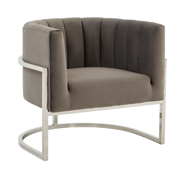 Accent Chair Grey Velvet-Like Channel Tufting Polished Sled Base