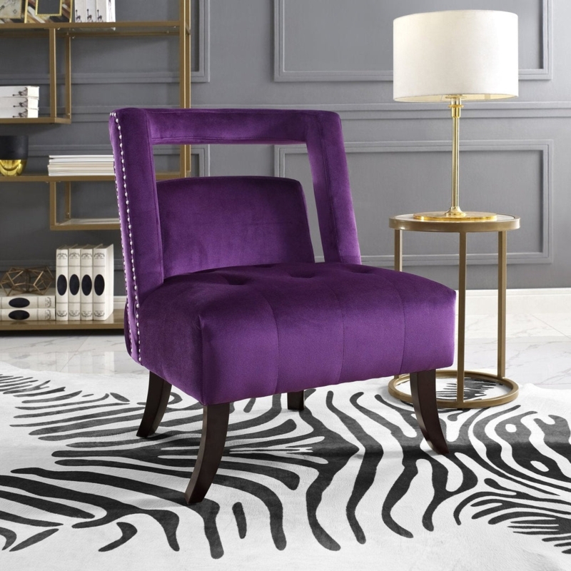 Accent Chair, Grey Velvet, Vertical Channel Tufting, Gold Legs, Modern Glam