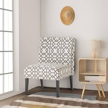 Accent Chair Grey White Trellis Geometric Armless Curved Back