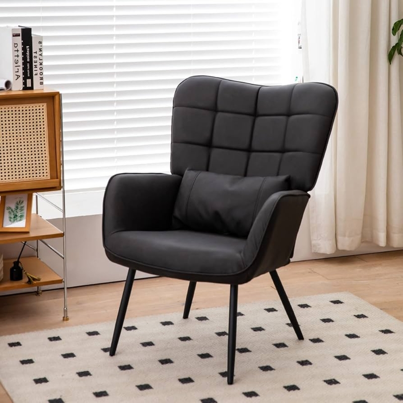 Accent Chair Grey Wingback Tapered Metal Legs Modern Reading Chair
