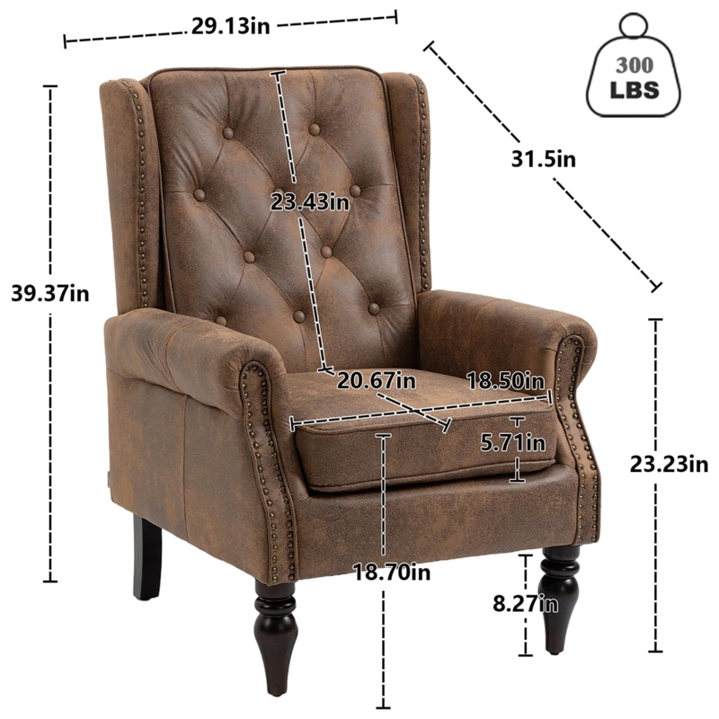 Accent Chair High Wingback Button Tufted Nailhead Trim