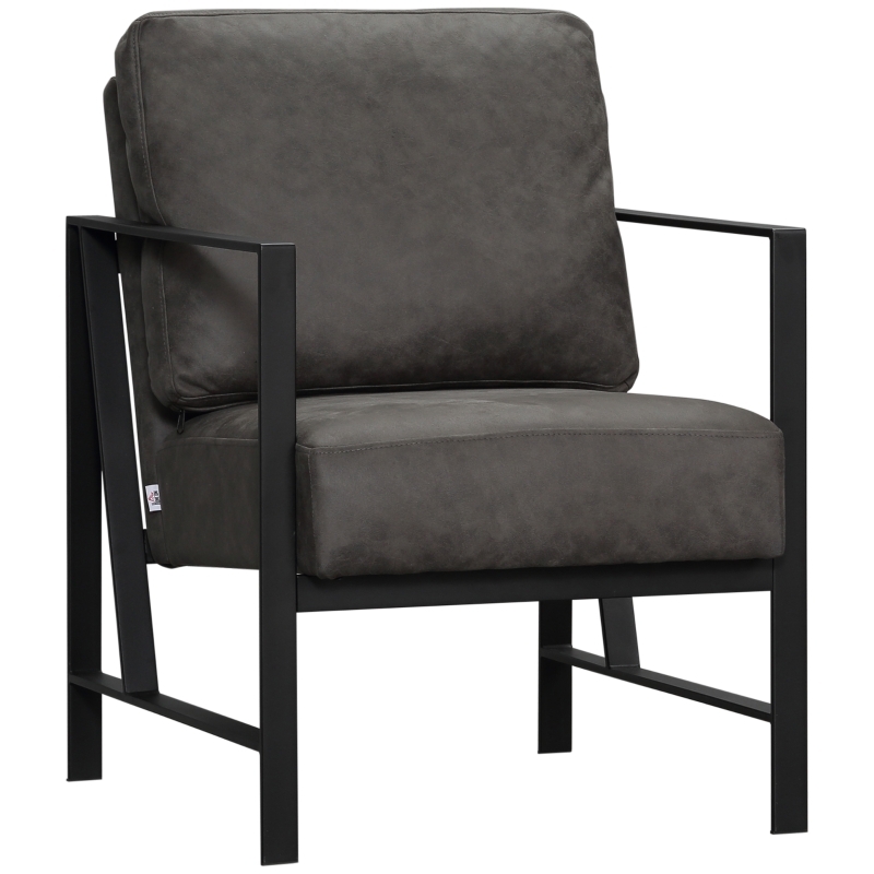 Accent Chair Horizontal Channel Stitching Splayed Legs Grey Leather Like