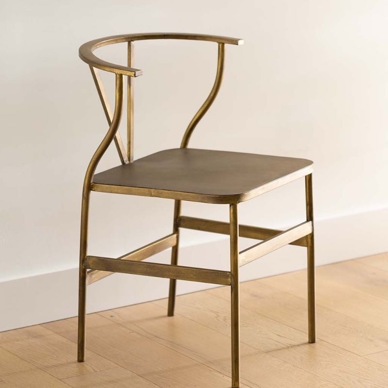 Accent Chair in Antique Brass Wishbone Design with All Metal Construction