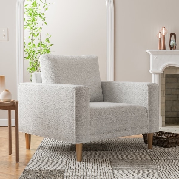 Accent Chair in Black Boucle Texture with Tapered Wood Legs
