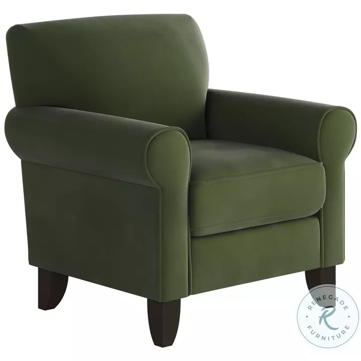 Accent Chair in Forest Green Woven Fabric with Turned Legs
