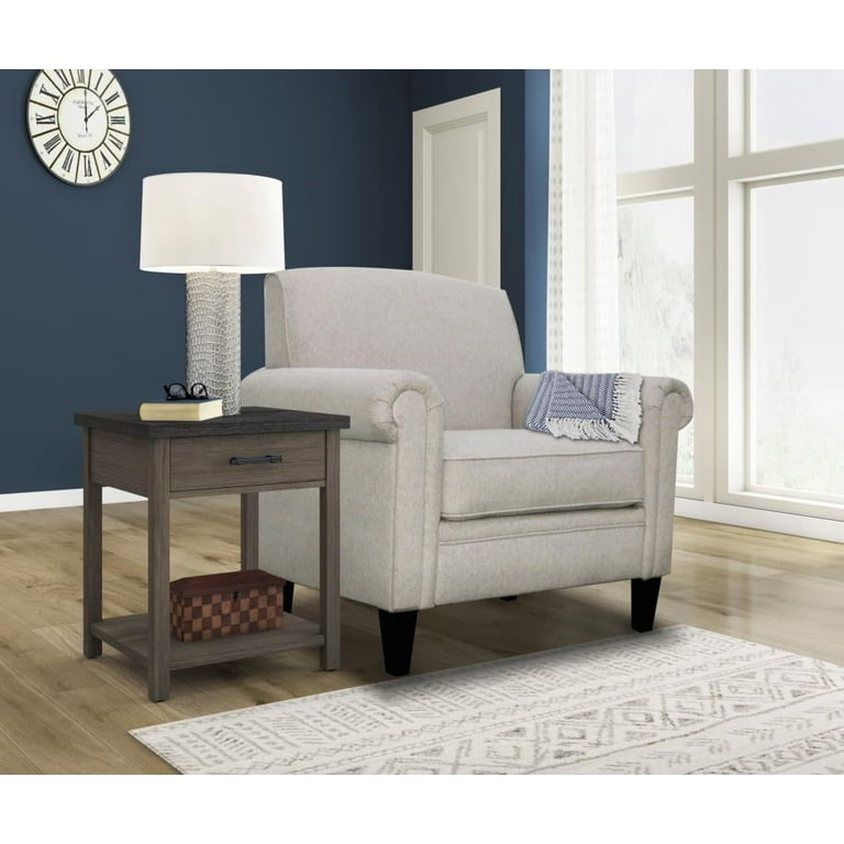 Accent Chair in Gray Woven Fabric with Button Tufting