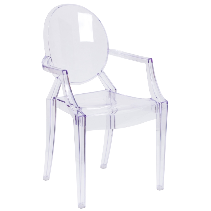 Accent Chair in High-Gloss Clear Plastic with Curved Arms and Back