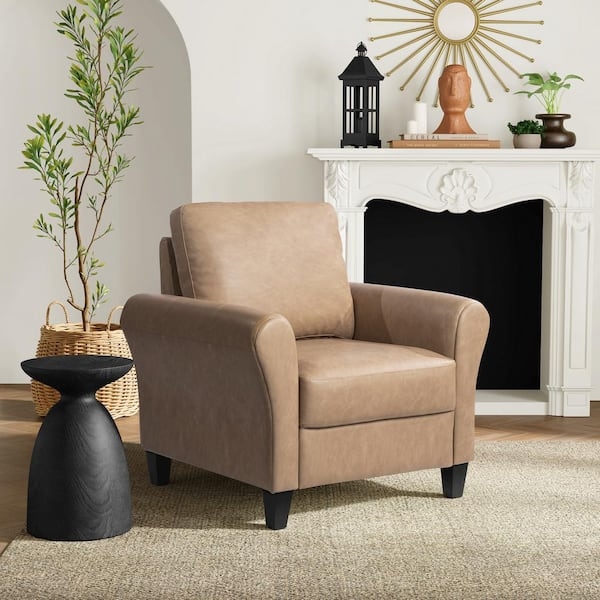 Accent Chair in Light Brown Microfiber with Rolled Arms