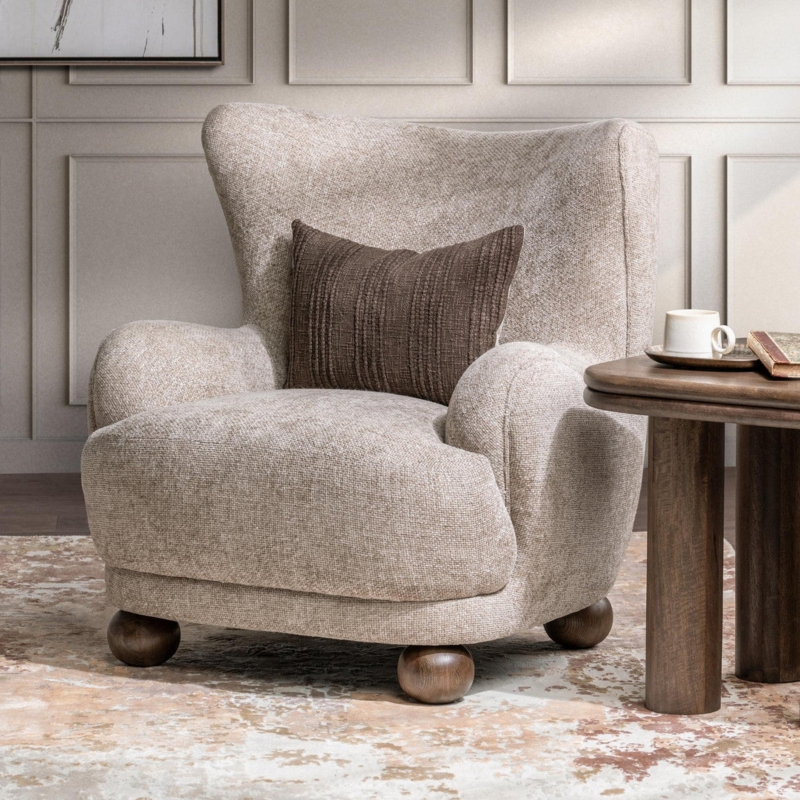 Accent Chair in Mushroom Taupe with Vertical Fluted Barrel Back