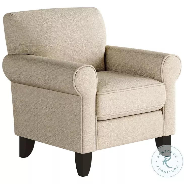 Accent Chair in Oatmeal Woven Fabric with Classic Rolled Arms