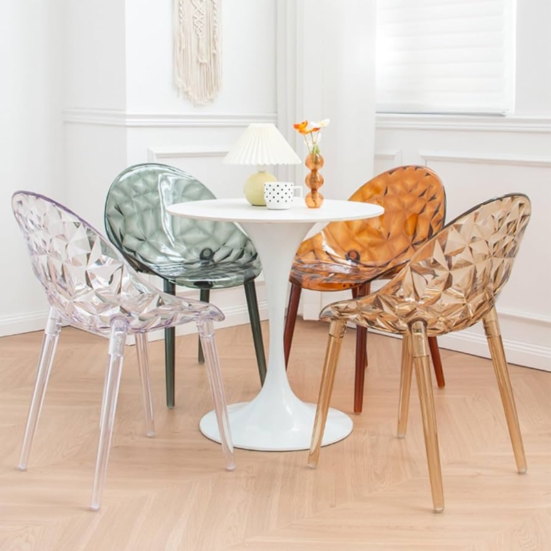 Accent Chair in Transparent Olive Green Acrylic with Metal Legs