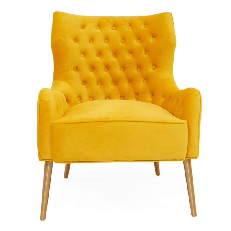 Accent Chair in Tub Silhouette with Channel Tufting and Gold Legs